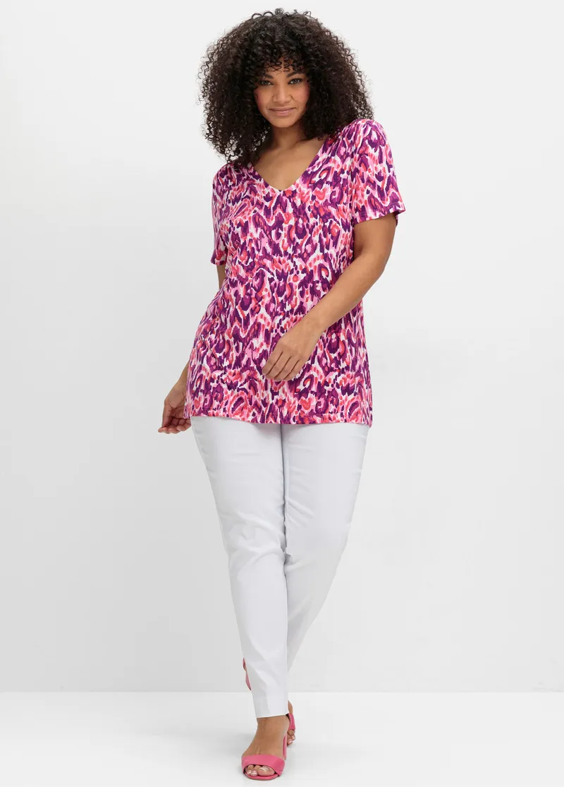 sheego by Joe Browns V-Shirt, Pink-gemustert, – Produktbild 1 von 2