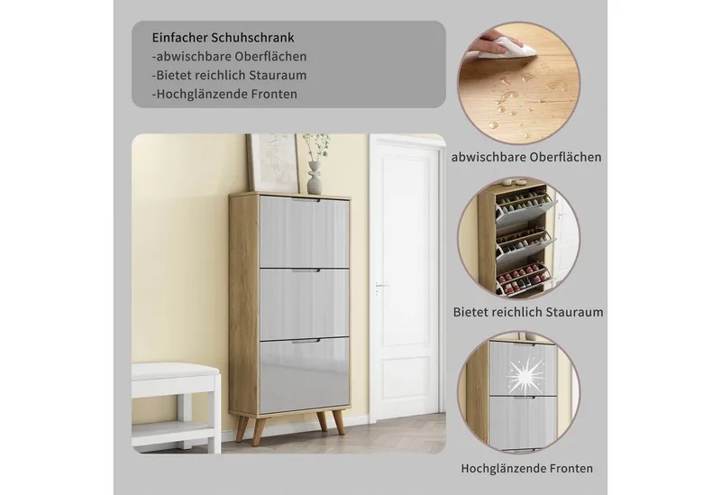 OTTO home Schuhschrank Lund FSC-zertifiziertem Holz, ABS-Kanten, Breite 62 cm, Grau, – Produktbild 4 von 5