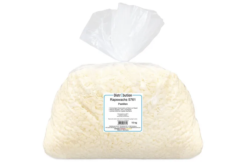 DistrEbution Bastelnaturmaterial Rapswachs Pastillen, Kerzenwachs 1–25 kg Veganes, pflanzliches Wachs, Kerzen gießen, ideal für Stumpenkerzen, Strukturkerzen & Motivkerzen – Produktbild 7 von 7