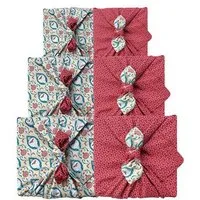 FabRap Gift Wrap FabRap Gift Wrap Wiederverwendbare Geschenkverpackung Furoshiki - FabRap Set mit drei Größen (doppelseitig), Teal & cherry, – Produktbild 1 von 1