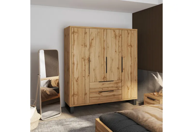 Home affaire Schlafzimmer-Set Bronne,Komplettschlafzimmer (Set,4-St), Schlafzimmer-Set, Schrank 191cm breit, 2xNachtische, Beige, – Produktbild 4 von 5