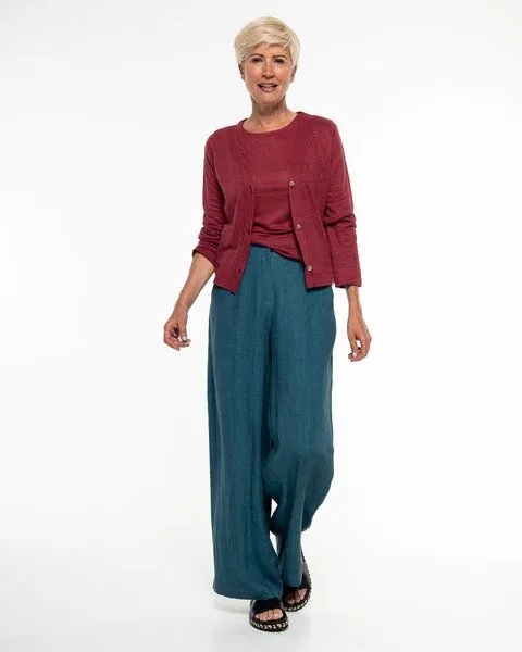 Alma & Lovis Alma & Lovis Eleganter Cardigan aus 100% Leinen-Jersey | Leinen Jersey Jacket, Rumba (rot), – Produktbild 2 von 4