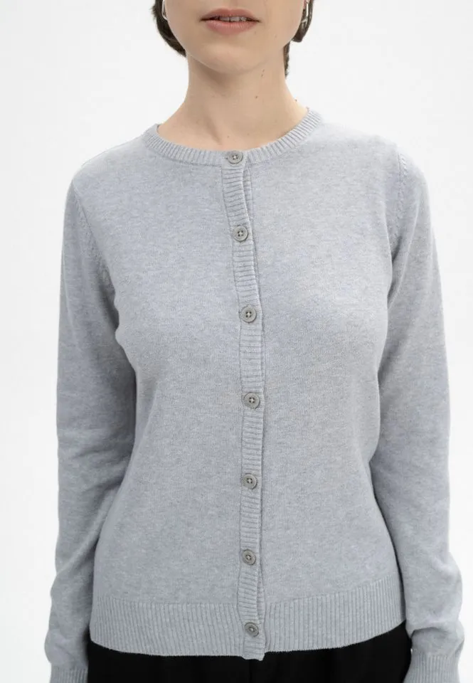 MELA MELA Cardigan Feinstrick Cardigan Style NAMEEN Breite gerippte Struktur an Kragen und Knopfleiste, Grau, – Produktbild 4 von 5