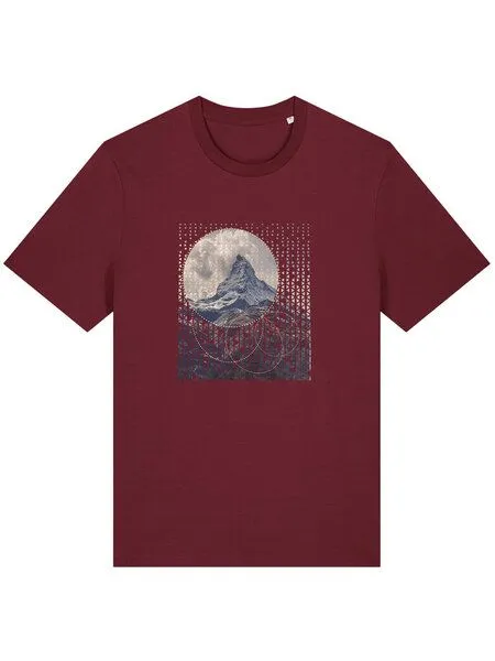 Kultgut Kultgut Artdesign - Klassik Shirt 100% Biobaumwolle / Abstract Mountain, Dunkelrot, – Produktbild 2 von 3