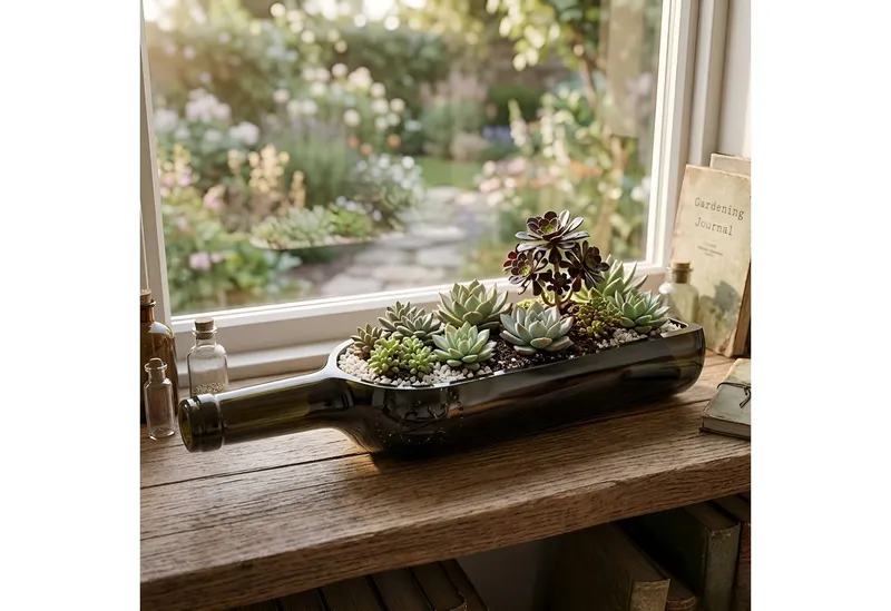 Upglassic Upglassic Upcycling-Planter | Weinflasche | Pflanzgefäß für Sukkulenten – Produktbild 7 von 8