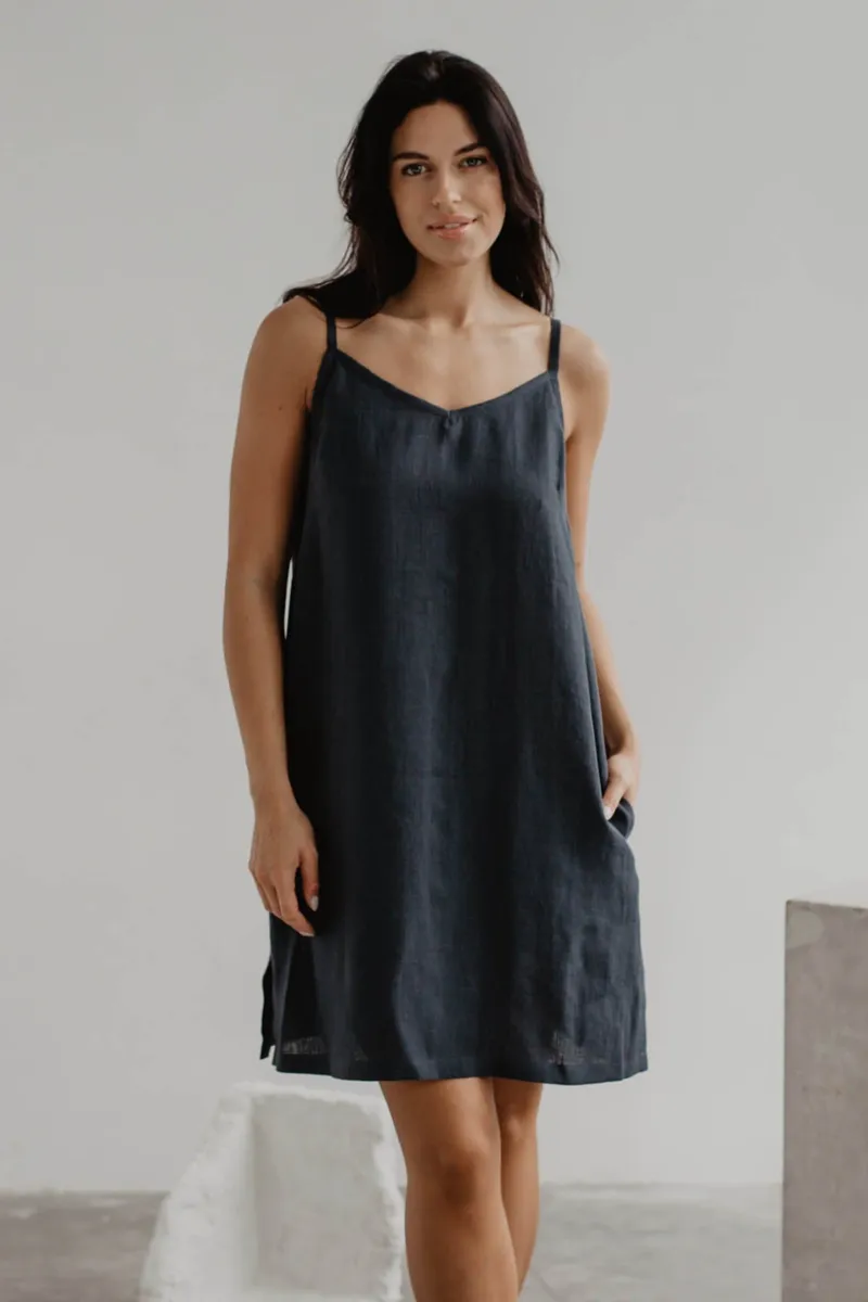 AmourLinen AmourLinen Damen vegan Slip Dress Zoe Charcoal, Dunkelgrau, – Produktbild 2 von 2