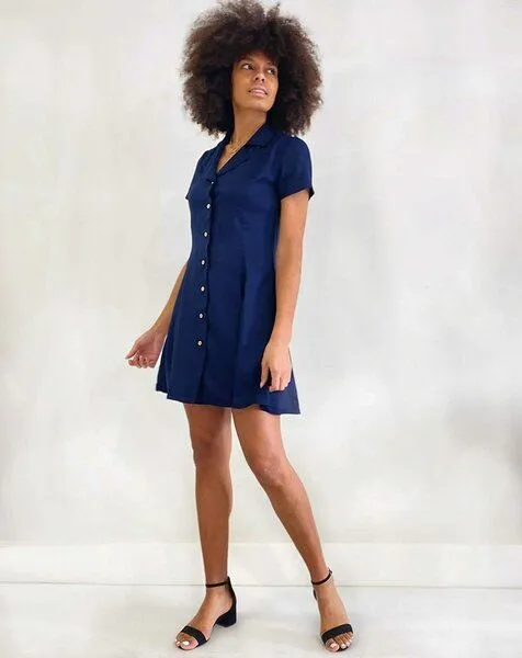 Aatise Aatise Hemdblusenkleid kurz, durchgeknöpft Zirno, 100% EcoVero , kurzarm, Blau, – Produktbild 2 von 3