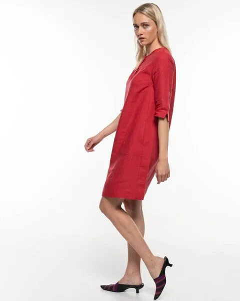 Alma & Lovis Alma & Lovis Legeres Tunika-Kleid mit Knopfleiste aus reinem Leinen | Leinen Kleid, Granat (rot), – Produktbild 3 von 4