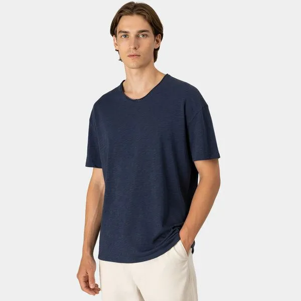 YTWOO YTWOO Herren Slub T-Shirt V-Auschnitt, Navy, – Produktbild 1 von 3