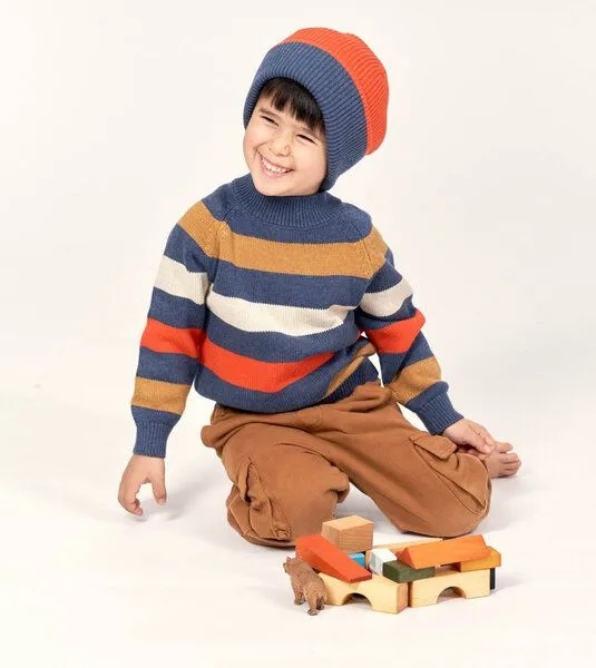 Sense Organics & friends in cooperation with GARY MASH Sense Organics & friends in cooperation with GARY MASH Kinder Strickmütze aus Biobaumwolle, Grün-terracotta, – Produktbild 2 von 4