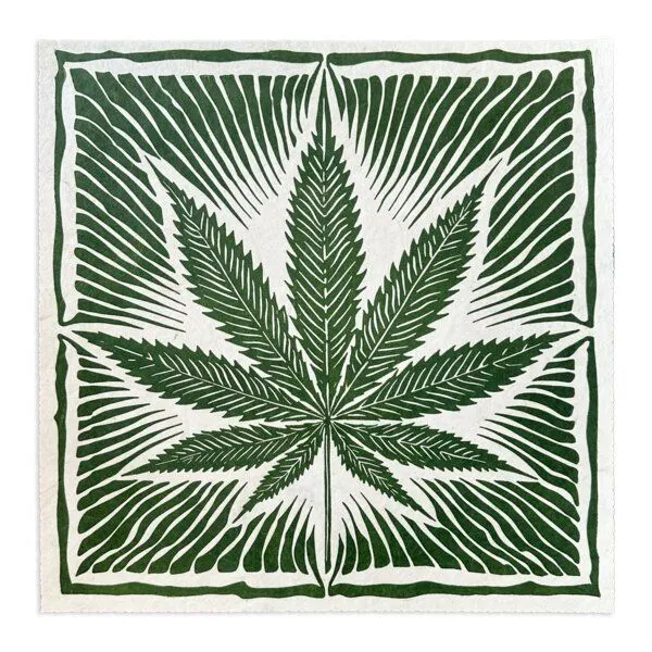 Veskor Cassiopeia Veskor Cassiopeia CANNABIS BLATT Marihuana Pflanzen Linoldruck | 40 × 40 cm | Grün auf Naturweiß – Produktbild 1 von 4