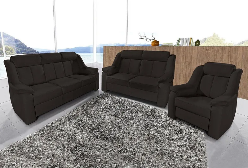 sit&more Polstergarnitur Basel, Set, bestehend aus 3-Sitzer + 2-Sitzer + Sessel, Schwarz, – Produktbild 3 von 5