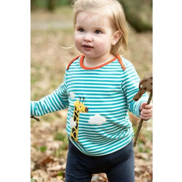 Frugi Frugi Langarm-Shirt Giraffe camper blue gestreift Bobby Applique Top Giraffe – Produktbild 2 von 2