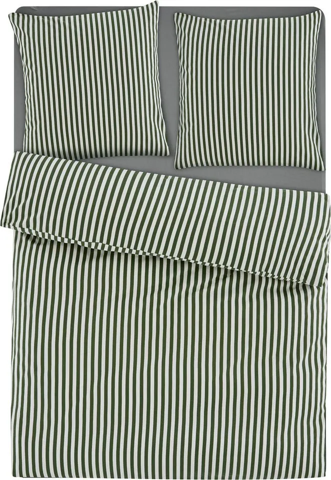 LeGer Home by Lena Gercke Bettwäsche Linnea, Flanell, 2 teilig, aus 100% Baumwolle, Streifendesign, Grün, – Produktbild 7 von 8