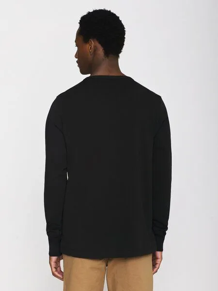 KnowledgeCotton Apparel KnowledgeCotton Apparel Sweatshirt - BO long sleeve henley - aus Bio-Baumwolle, Schwarz (black jet), – Produktbild 2 von 4