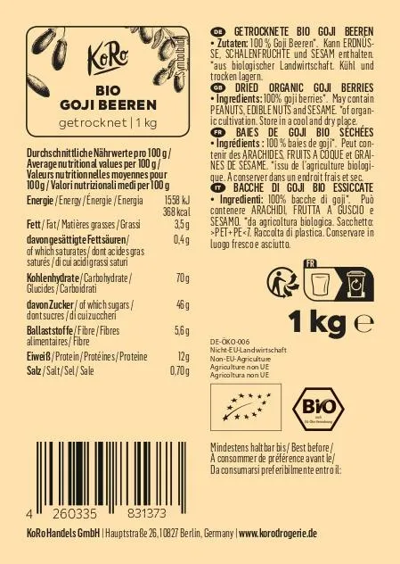 KoRo Bio Goji Beeren 1 kg – Produktbild 2 von 3