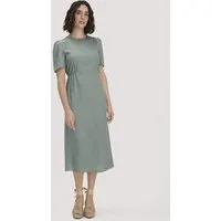 hessnatur hessnatur Gewebe Kleid gerafft Midi aus reinem Lyocell LYOCELL, Mattgrün, – Produktbild 2 von 5