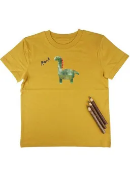 MelaDi Meladi Kinder Shirt aus Biobaumwolle - Dino auf Ocre Gelb – Produktbild 1 von 1