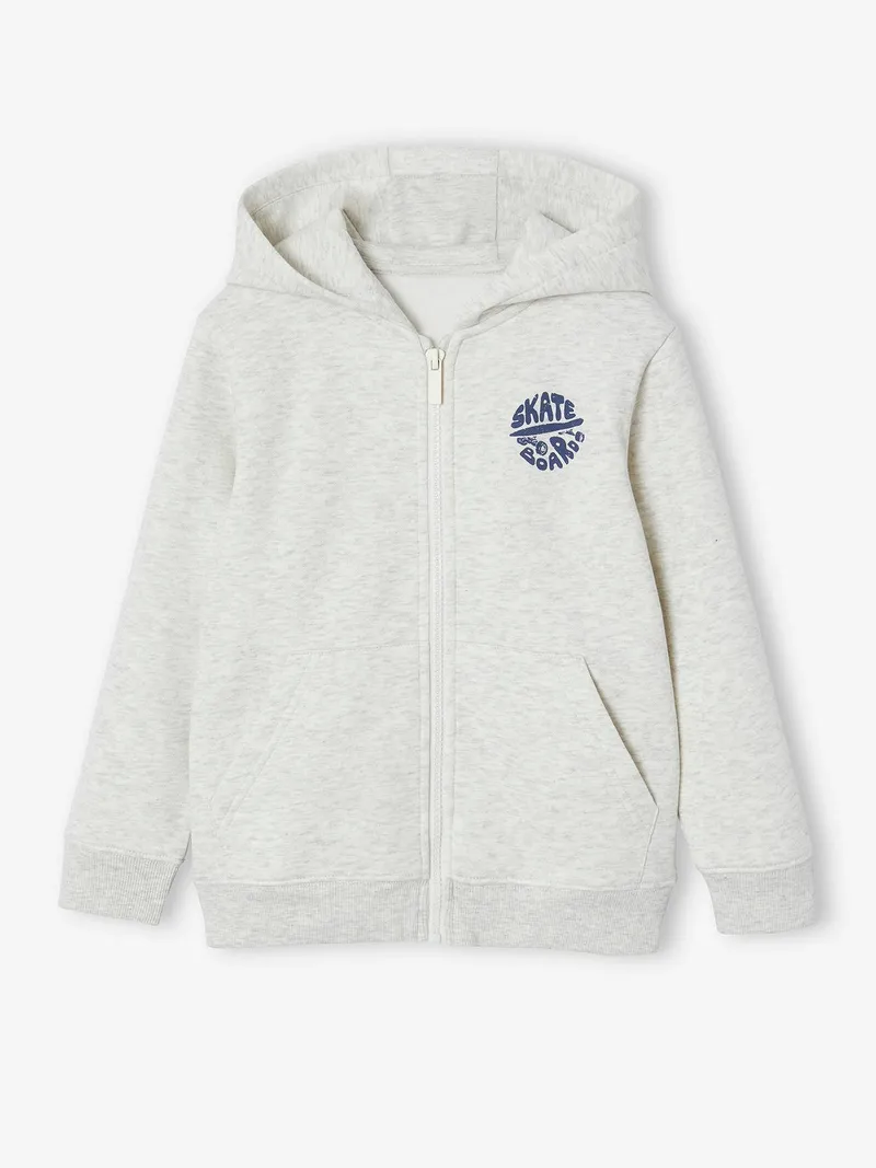 Vertbaudet Jungen Kapuzensweatjacke BASIC, Weiß meliert, – Produktbild 1 von 3