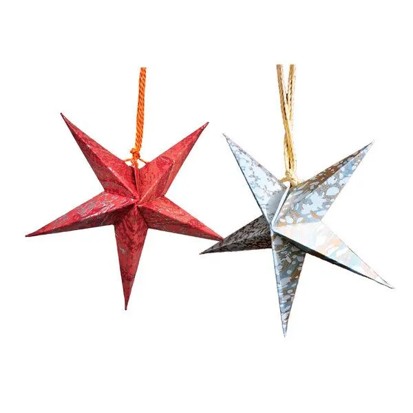 Sundara Sundara 2er-Set Mini-Faltsterne MARMORIERT, Rot/weiß/gold/silber, – Produktbild 2 von 2