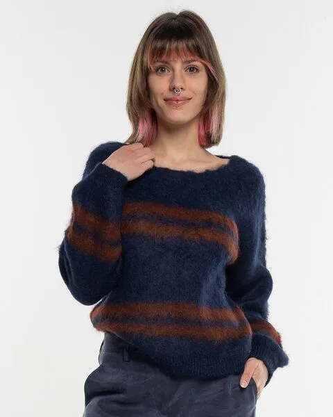 Alma & Lovis Alma & Lovis Flauschig gebrushter Pullover aus Alpakastrick | Brushed Stripe Pulli, Navy (blau), – Produktbild 1 von 4
