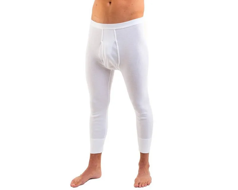HERMKO Lange Unterhose 3440 mit Eingriff, Bio-Baumwolle, ¾ lang, wadenlang, Weichbund, Weiß, – Produktbild 2 von 3