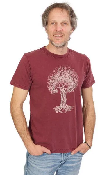 Life-Tree Life-Tree Organic Fairwear Shirt Men Stone Washed Treehugger, Rot, – Produktbild 3 von 4