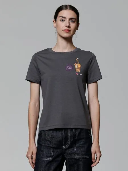 watapparel watapparel T-Shirt Frauen Funny Cat, Anthracite, – Produktbild 2 von 3