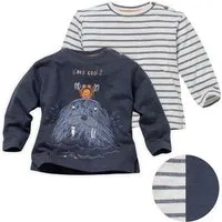 People Wear Organic People Wear Organic Langarm-Shirt Doppelpack, dunkelblau mit Print "Walross" und maritim gestreift, aus Bio-Baumwolle – Produktbild 1 von 1