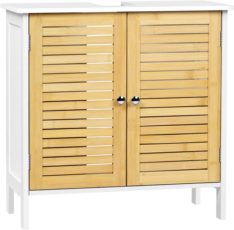 EUGAD Waschbeckenunterschrank (1-St) Unterschrank aus Bambus, 60x60x30 cm, Weiß, – Produktbild 1 von 5
