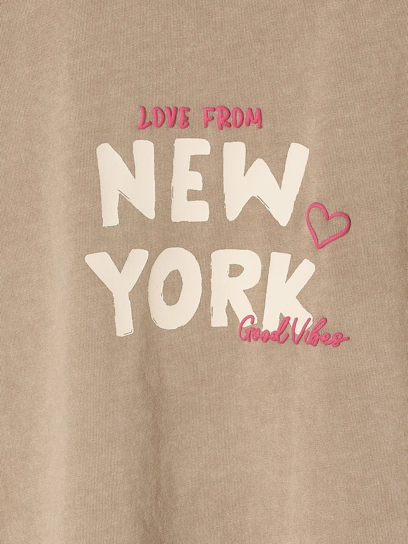 Vertbaudet Langarmshirt mit New-York-Motiv und fluoreszierenden Details, Sandfarben, – Produktbild 4 von 4