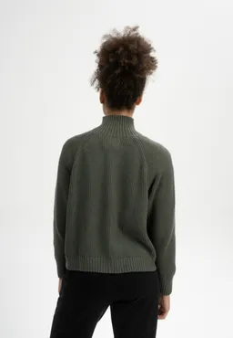MELA MELA Damen vegan Strickjacke Rippe Kamuka Grün Melange – Produktbild 1 von 1