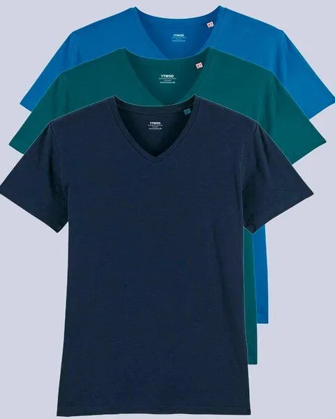 YTWOO YTWOO 3er Pack Herren T-Shirt mit V-Ausschnitt, Bio-Qualität, Weiß, – Produktbild 2 von 4