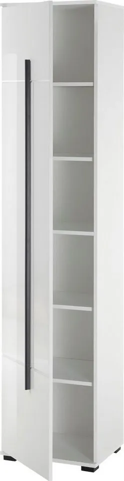 Home affaire Hochschrank Cantara, Badschrank in Hochglanz Weiß, Hochschrank im modernen Design mit schwarzen Griffen, ausreichend Stauraum, Weiß, – Produktbild 4 von 8