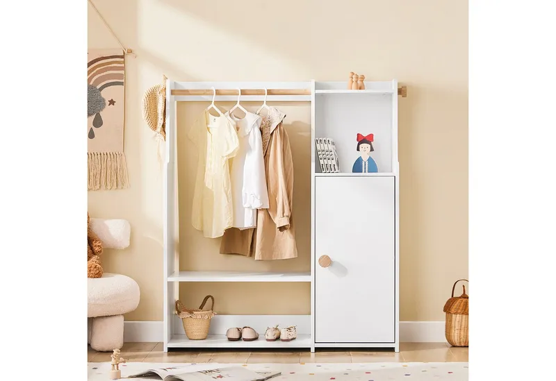 SoBuy Kinderkleiderschrank KMB110 Kindergarderobe Kleiderschrank Kinder Kleiderständer Kinderregal, Weiß, – Produktbild 2 von 5