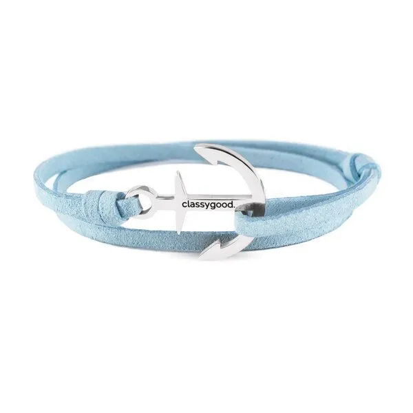 Classygood. Classygood. Anker Armband Edelstahl - Silber - Alcantara-Leder Band, Hellblau, – Produktbild 1 von 4