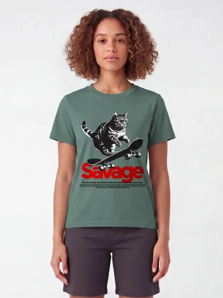 watapparel watapparel T-Shirt Frauen Savage Cat, Green bay, – Produktbild 3 von 3