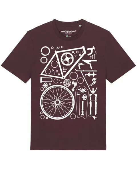 watapparel watapparel T-Shirt Unisex Fahrradteile, Red brown, – Produktbild 1 von 4