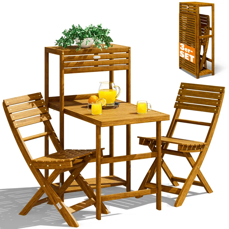 Casaria® Garten-Sitzgruppe 3-tlg Akazienholz FSC®-zertifiziert klappbar – Produktbild 1 von 2