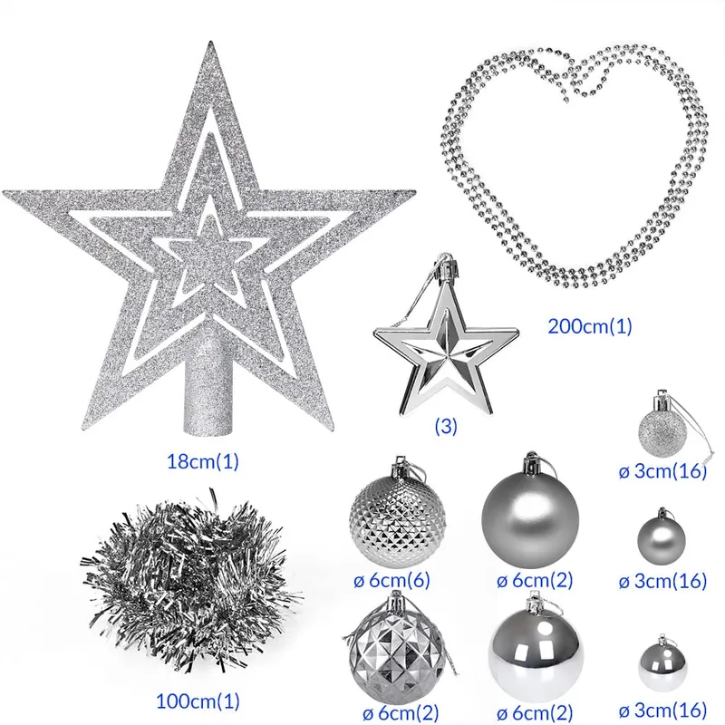 Casaria® Weihnachtskugeln Silber 66 tlg in matt glänzend & glitzernd, Silber, – Produktbild 2 von 2