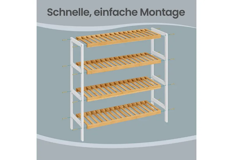 SONGMICS SONGMICS Schuhregal Schuhablage, Schuh-Organizer, für Wohnzimmer, Schlafzimmer, Badezimmer, Bambus, 4 Ebenen, Regal für Schuhe, Pflanzen, Bücher, 26x70x75,5 cm, Beige, – Produktbild 5 von 5