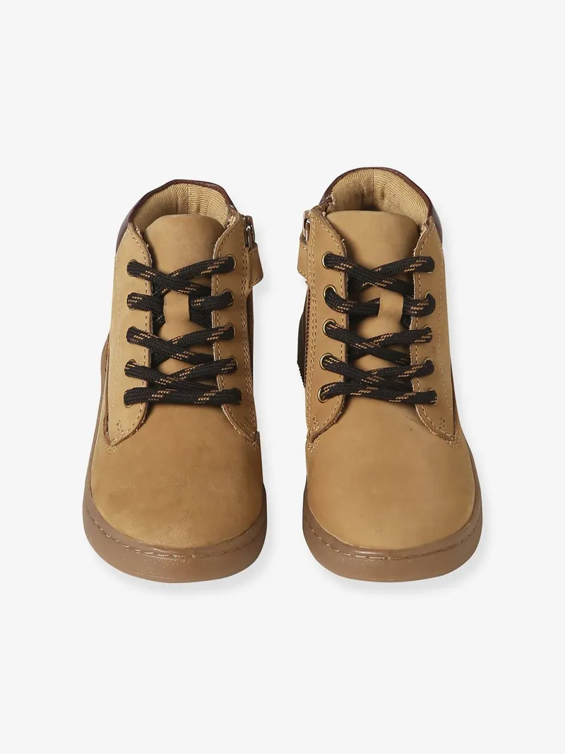 Vertbaudet Vertbaudet Boots aus Leder mit kontrastierendem Schaft und Zierschnürung für Kinder, Beige, – Produktbild 4 von 4