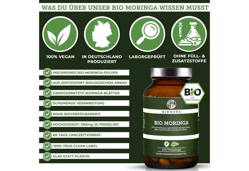 QIDOSHA Bio Moringa Presslinge 500 mg Presslinge, 240 St., 120 g, 500 mg pro Pressling – Produktbild 2 von 5
