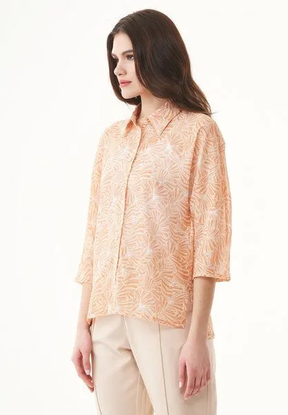 ORGANICATION ORGANICATION Hemdbluse aus Bio-Baumwoll-Voile, Natur(indian tan flower), – Produktbild 3 von 4