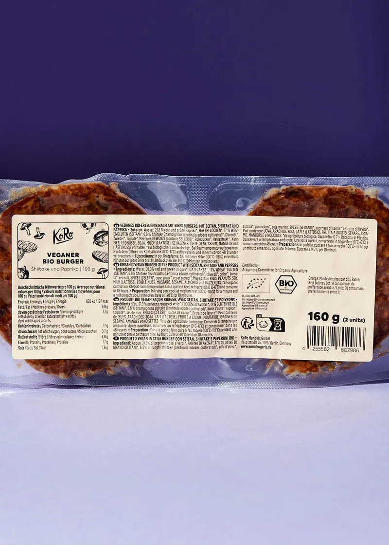 KoRo Veganer Bio Burger Shiitake und Paprika 12 x 160 g – Produktbild 3 von 5