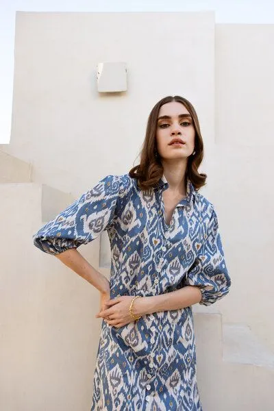 Haus of Namaste Haus of Namaste Kleid aus Bio-Baumwolle – handbedruckt im Ikat-Stil mit Taschen – Produktbild 3 von 4