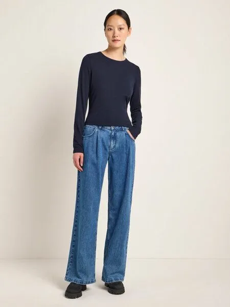 LANIUS LANIUS Marlenejeans mit Bundfalte aus Bio-Baumwolle, Mid blue denim, – Produktbild 6 von 8