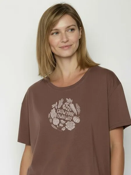 GreenBomb GREENBOMB Veggie Patch Feel - Lässiges T-Shirt aus Bio-Baumwoll-Mix / hochwertiger Print / GOTS / Fair & Vegan, Braun (earth wood), – Produktbild 2 von 4
