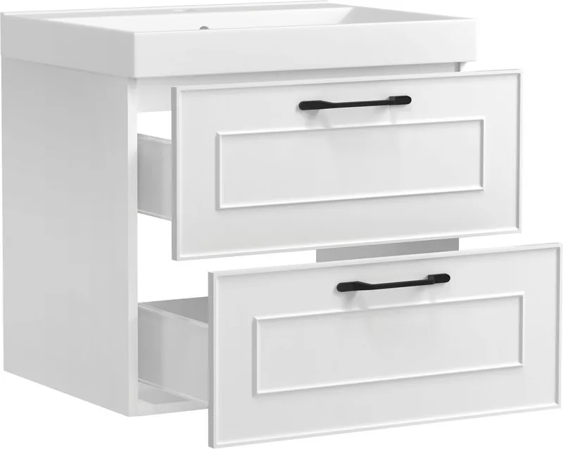 welltime Waschtisch CADIZ, Waschtisch, matt weiß, Landhaus-Optik, schwarze Aktzente, Weiß, – Produktbild 5 von 5