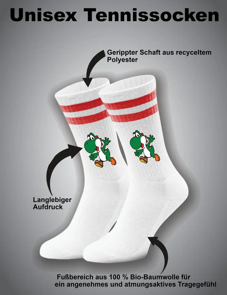 Youth Designz Tennissocken Unisex Socken "Yoshi Game" Aufdruck lustig Geschenk Statement mit verstärkter Verse und Zehenbereich, Rot, – Produktbild 3 von 5